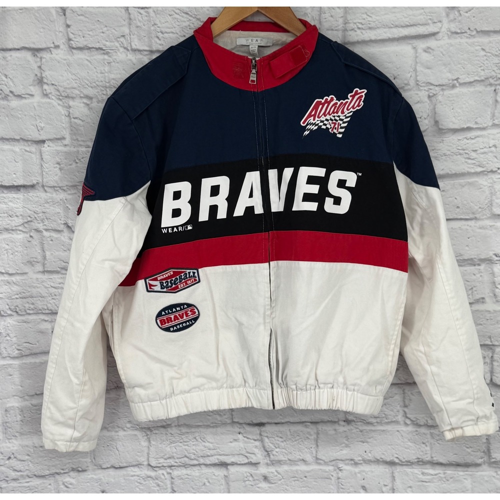 Wear by Erin Andrews Atlanta Braves Full Zip Racing Jacket Women's XL Baseball